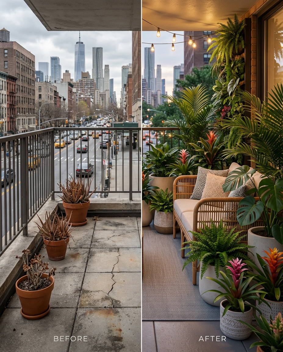 Automated AI social media post for Instagram showcasing balcony micro-space landscaping